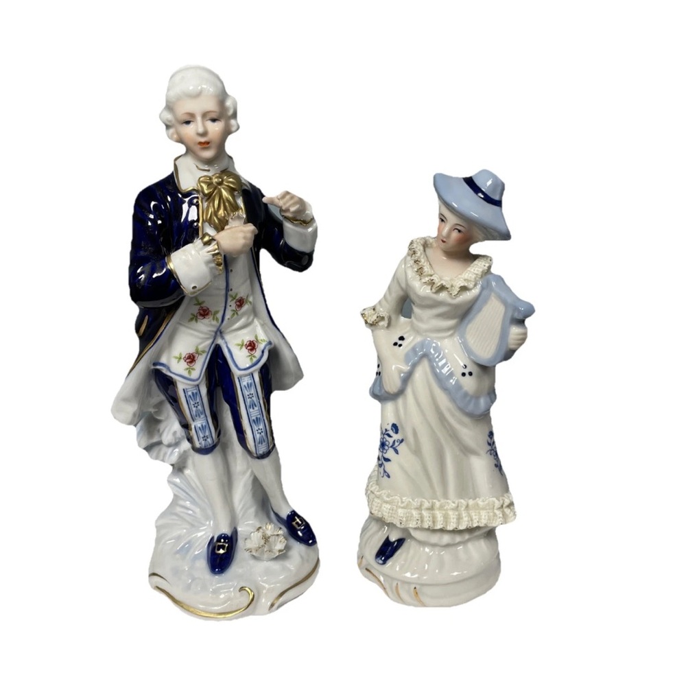 Vintage KPM Pair of 18th Century Porcelain Man & Woman Figurines Victorian